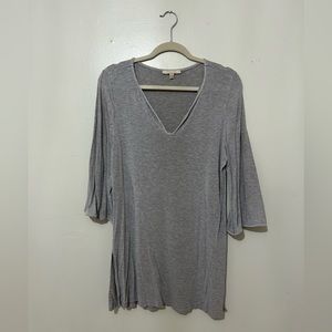 SANDIVA | Lightweight V-Neck Pool Coverup in gray w/White Embroidery on edges